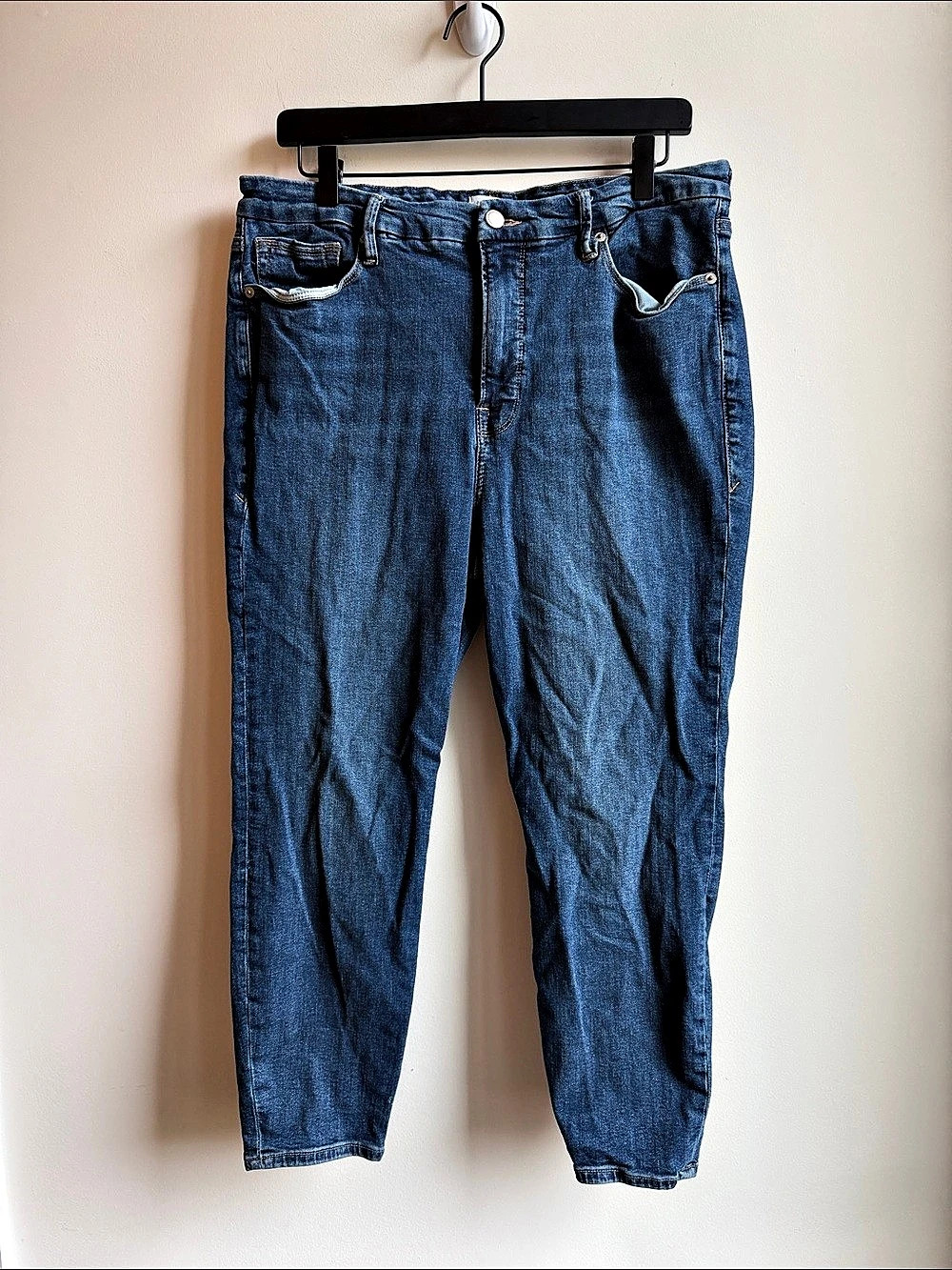 Good American Good Waist Crop Skinny Jeans Blue Waist 18
